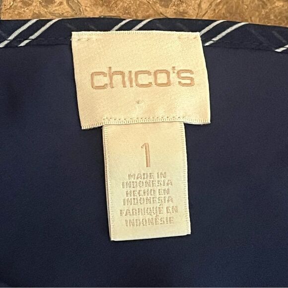 Chico’s Tank Top Size 1 Striped Pleated Lace Detail​​ - Picture 5 of 9